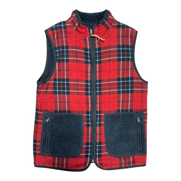 Eddie Bauer Jackets & Blazers - Eddie Bauer Plaid Fleece Vest Sherpa Lined Pockets Front‎ Red Black XS Petite